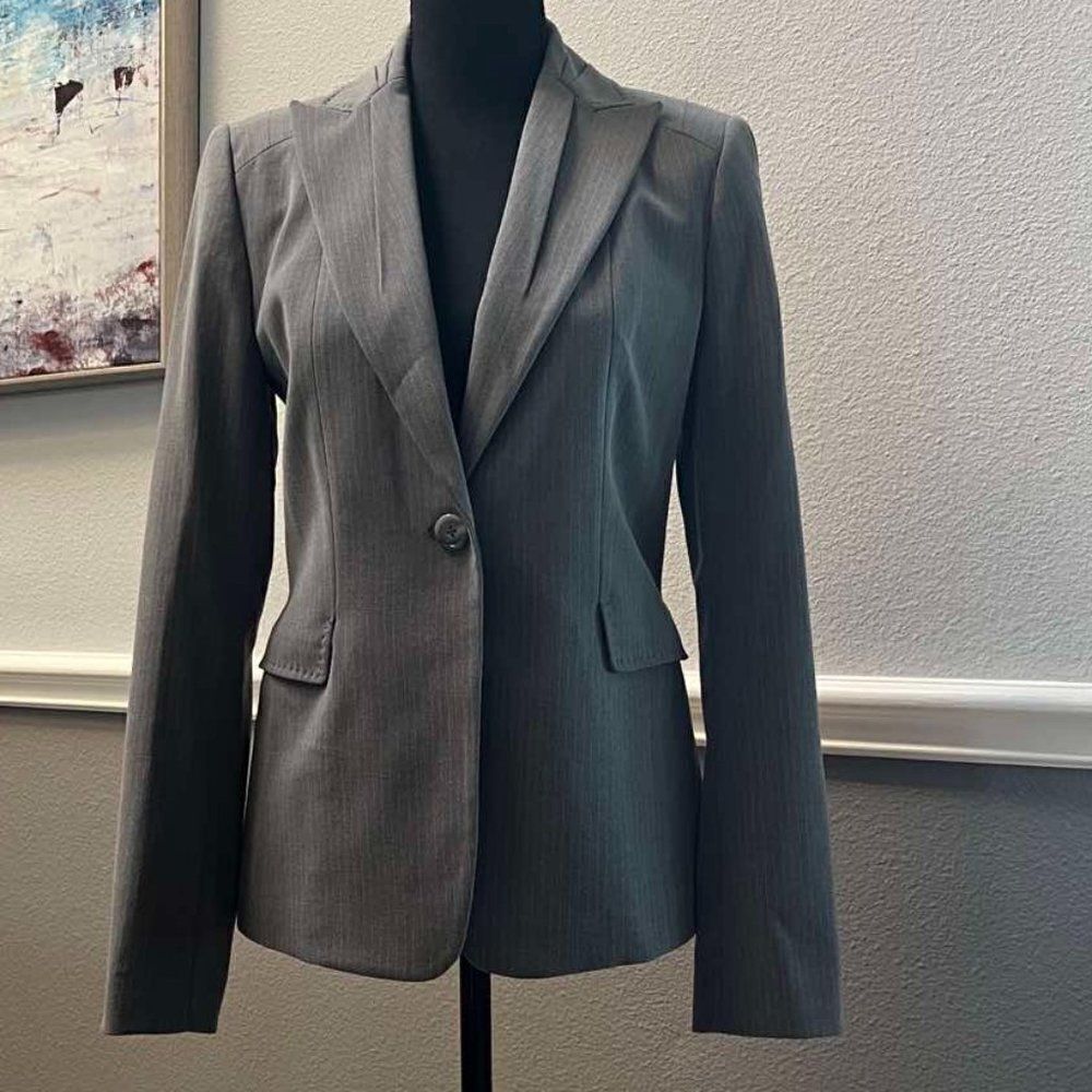 Elie Tahari Jacket Gray One Button Blazer Womens Size 2